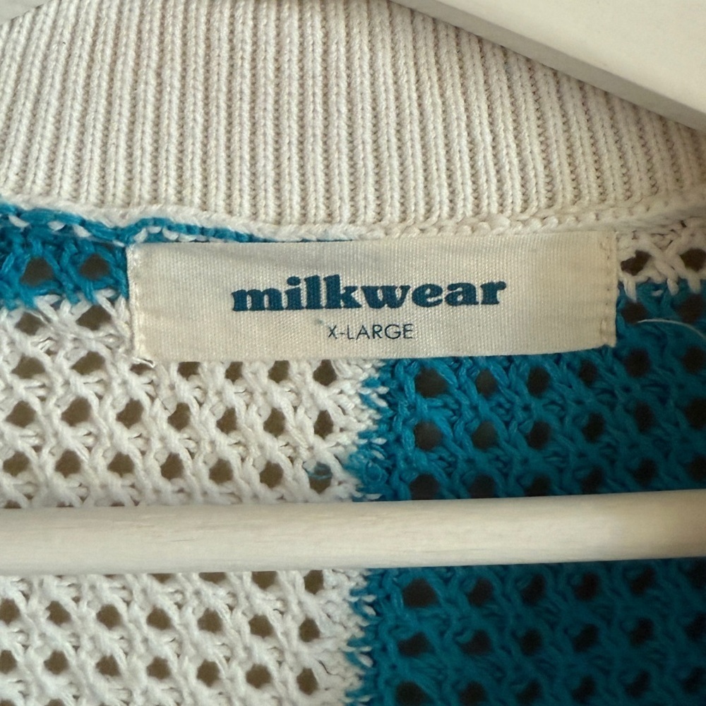 Milkwear Crochet Unisex Checkered Knot Polo Button Down Shirt Blue White XLarge - Picture 4 of 8